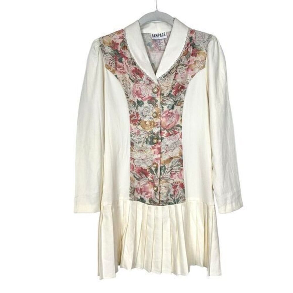 Rampage Vintage Girls Dress 10 Pink Cream Long Sleeve Floral Pleated Cottagecore